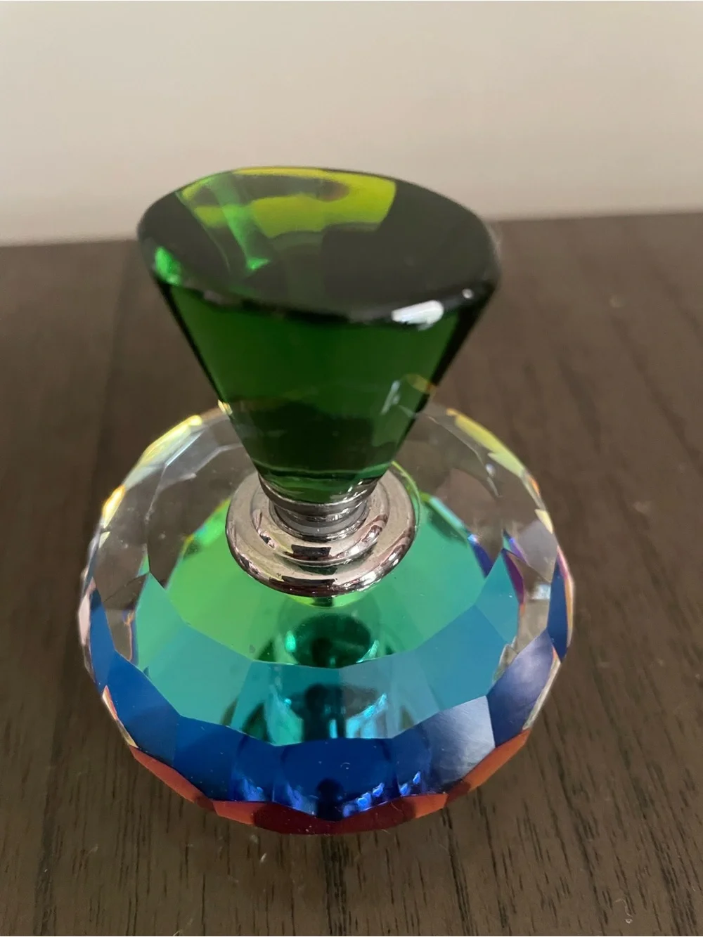 Vintage Multicolor Faceted Setting Powder Jar with Green Top